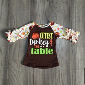 Boutique Girls Cutest Turkey Thanksgiving Ruffle Sleeve Shirt